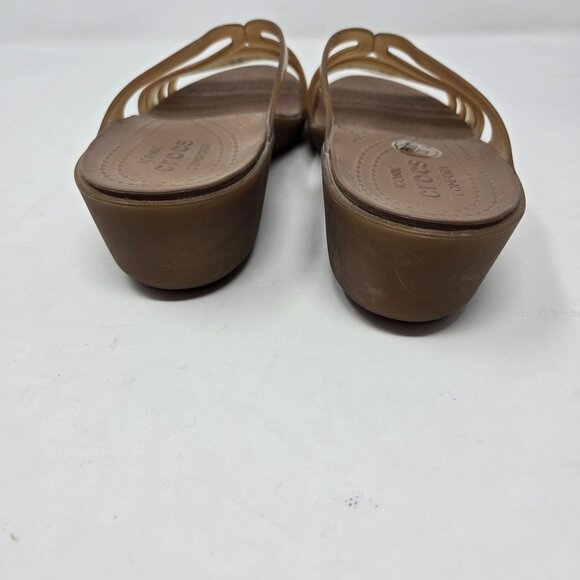 Crocs womens sz 9 brown gold tone Isabella mini wedge slide sandal jelly straps - Picture 5 of 10